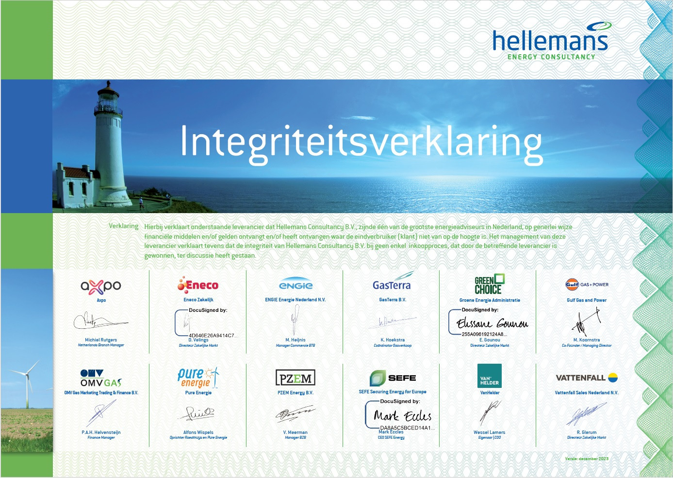 Integriteitsverklaring Hellemans Consultancy 2024